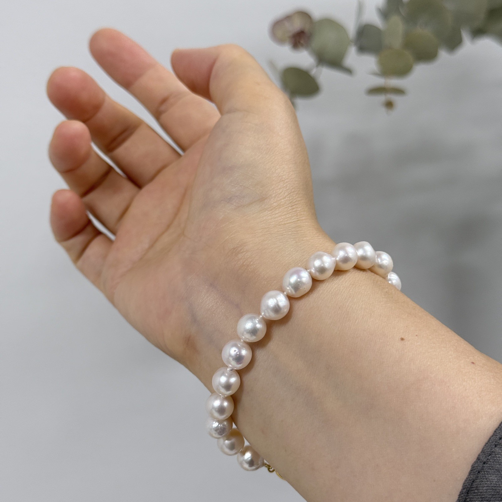 8-8.4mm Baroque White Japanese Akoya pearl Bracelet Sterling Sliver Clasp, 8″