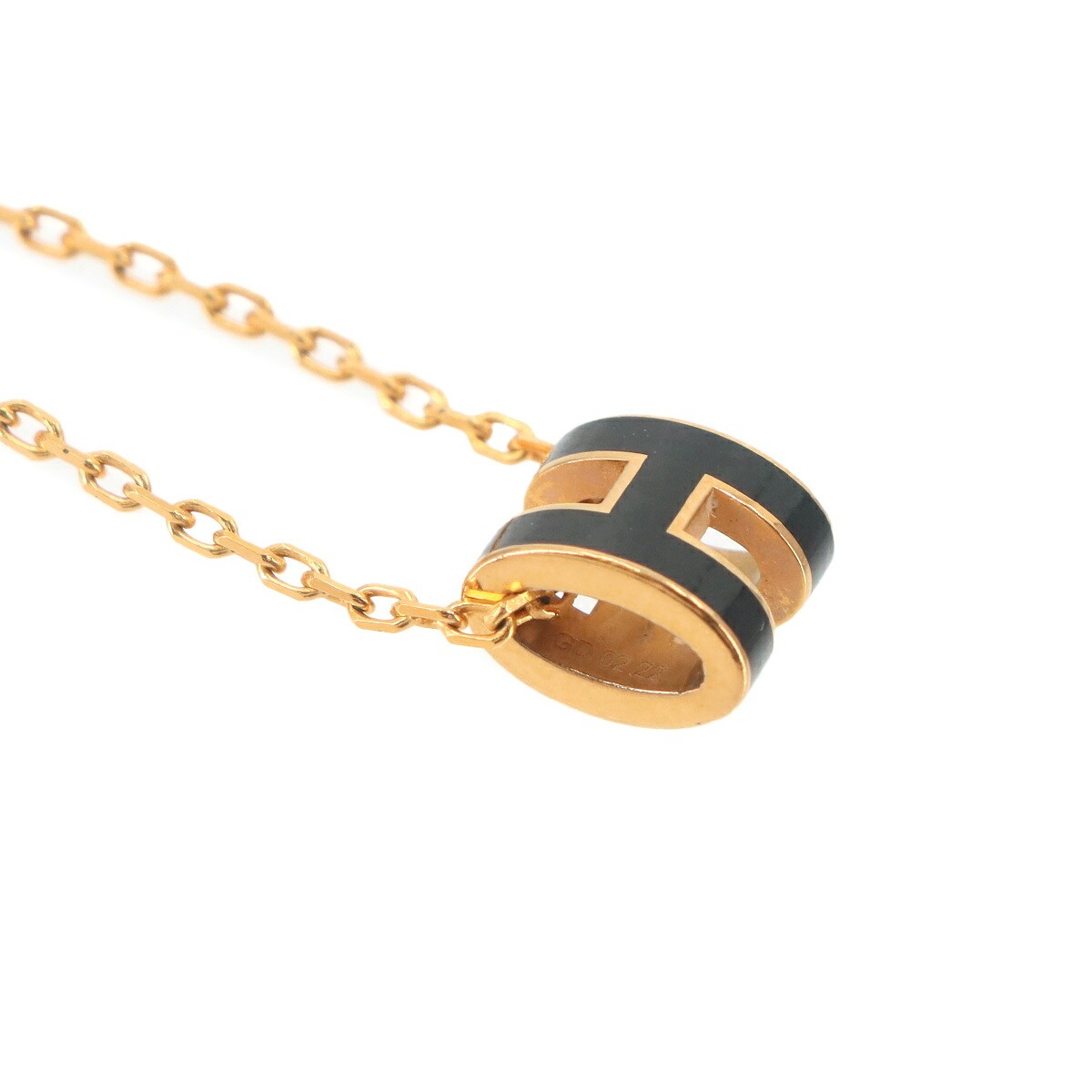 HERMES Mini Pop H Chain Necklace Black Gold Accessory 90330200