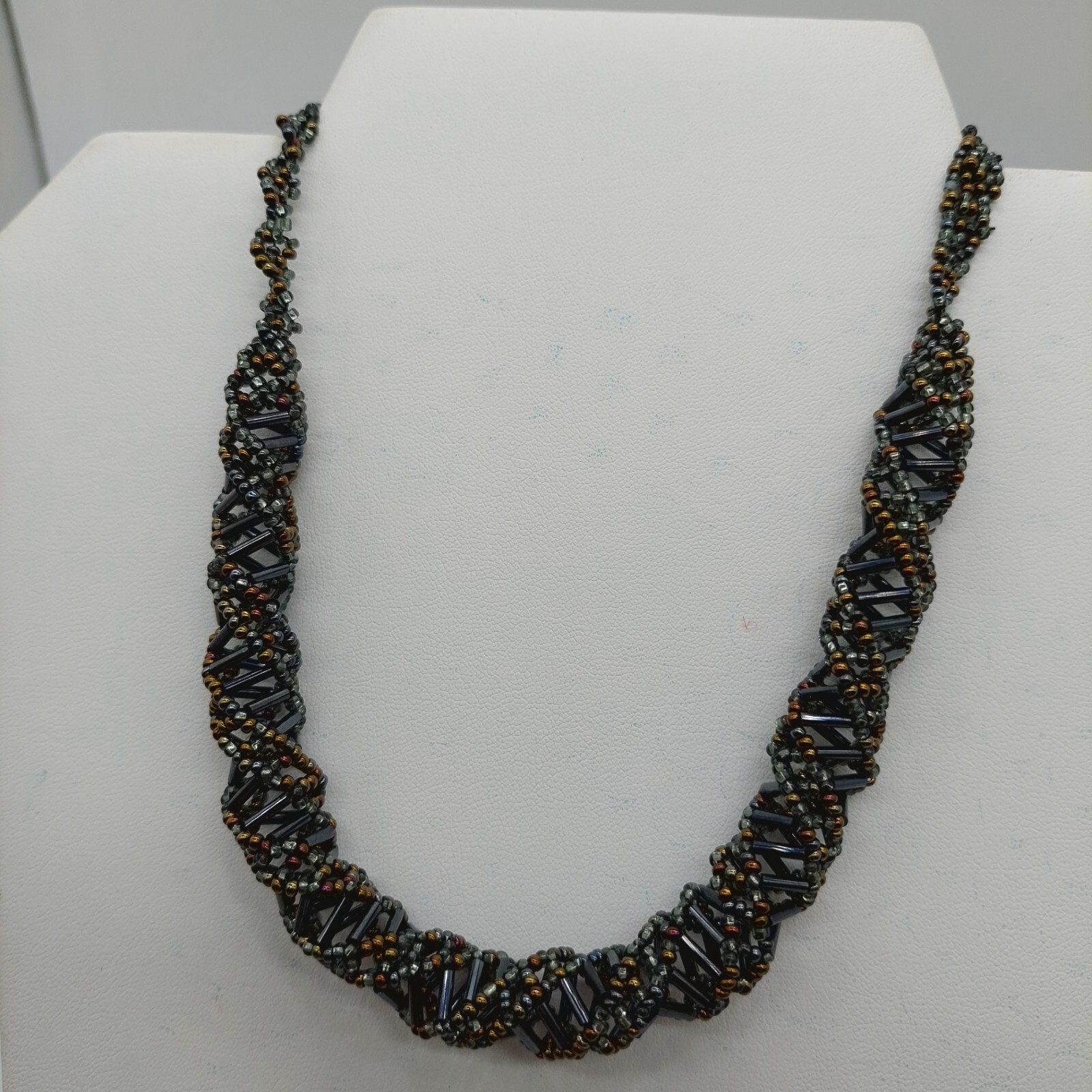 Seed Beaded DNA Design Statement Necklace Red & Black Brown Lot Of 2