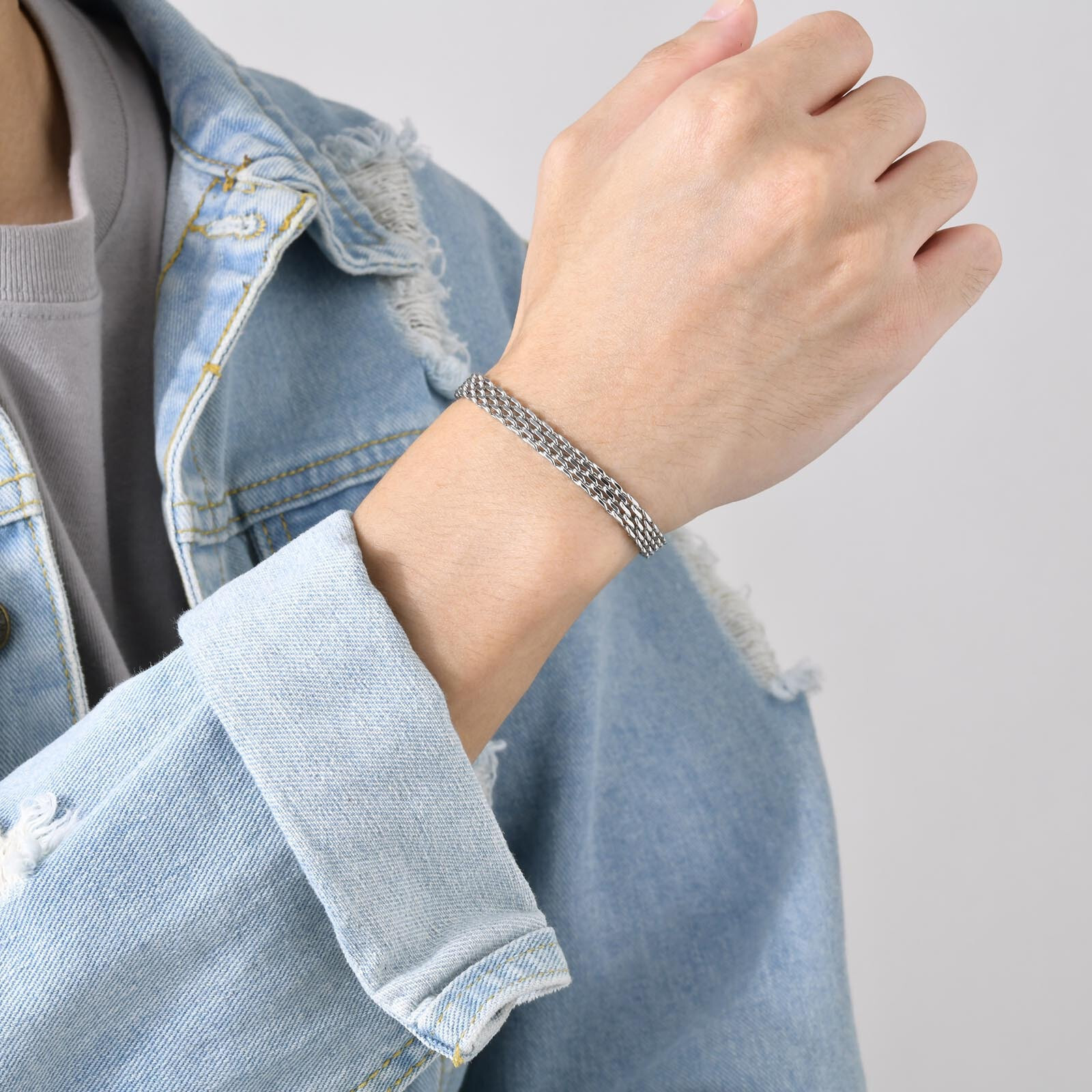 18-23cm Bracelet Men’s Stainless Steel Punk Vintage 6mm Chain Anniversary Bangle