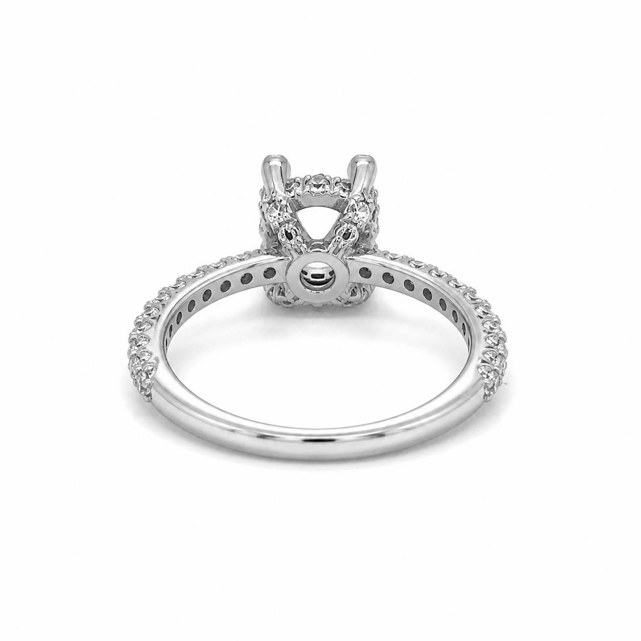 14K White Gold Diamond Halo Semi Mount Ring for 7mm Center | 0.70ct H SI