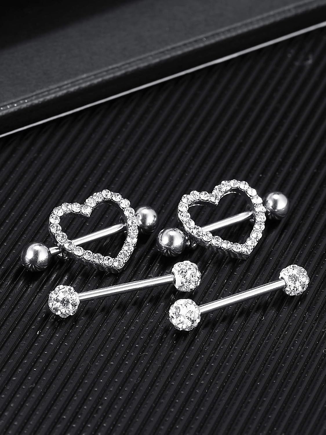 Fashion-Forward Stainless Steel Tongue Rings with Dazzling Rhinestones – 2 Pairs