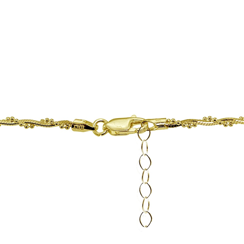 Yellow Gold Flashed Sterling Silver Box and Beaded Twisted Chain Anklet