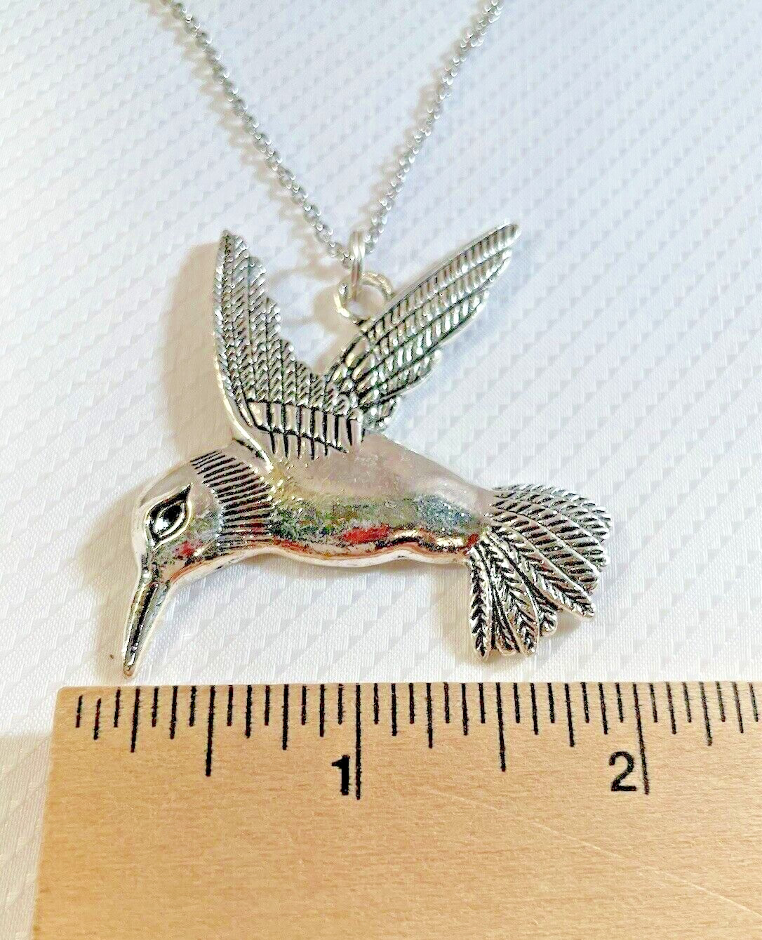 Hummingbird Silver Necklace 30” Stainless Statement Jewelry Bird Gif NEW