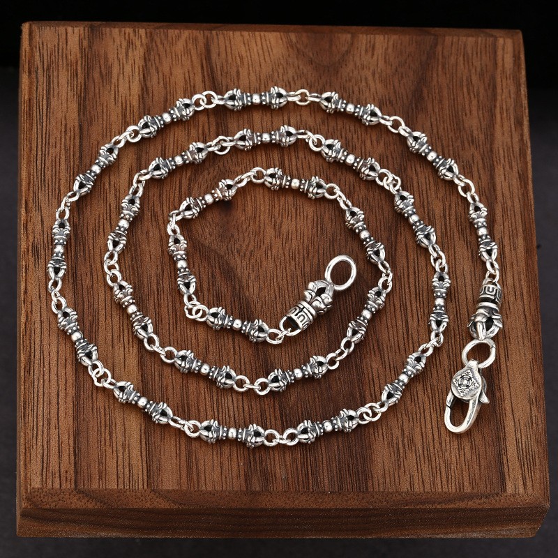 Tibetan Vajra Amulet Chain 925 sterling Silver Men Spiritual Protection Necklace