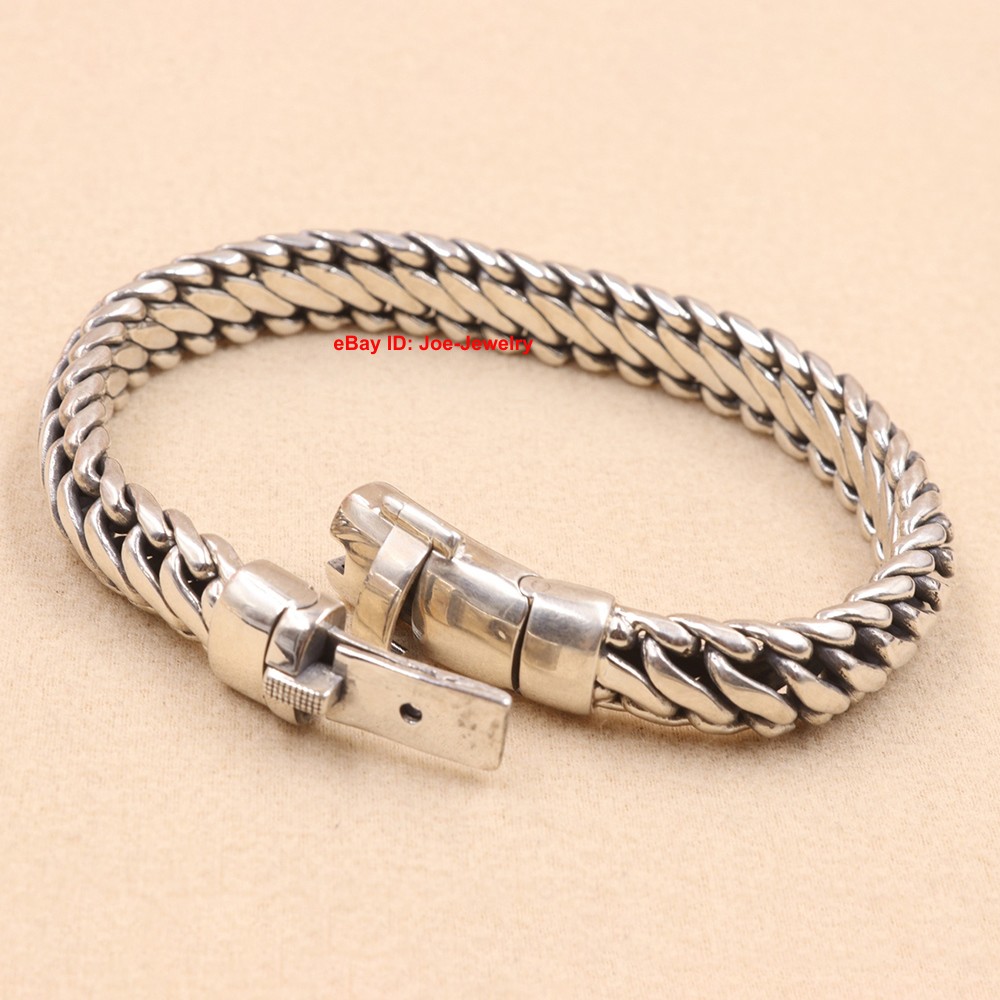 Solid 925 Sterling Silver 10mm Curb Link Chain Women Men’s Bracelet 8.26inch