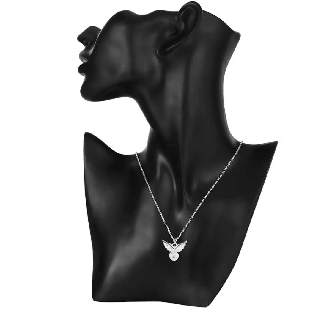 Silver Plated Angel Wings Diamante Heart Pendant Necklace 45cm Chain UK Seller