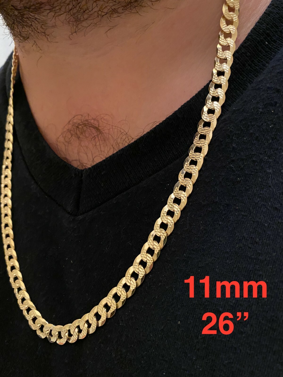 Cadena CUBANA De Plata De Ley 925 Bañada En Oro De 14K Corte Diamante de 4-11MM