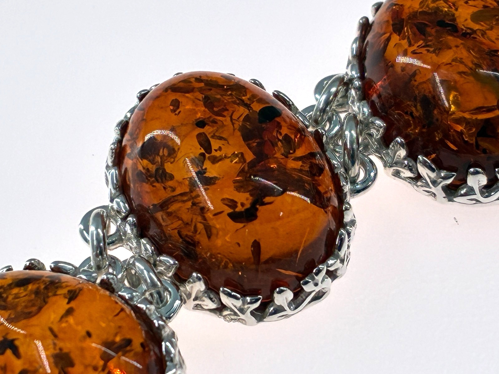 Baltic Amber Extraordinaire Cognac Orange Toggle Bracelet Sterling 925 6-6.75in