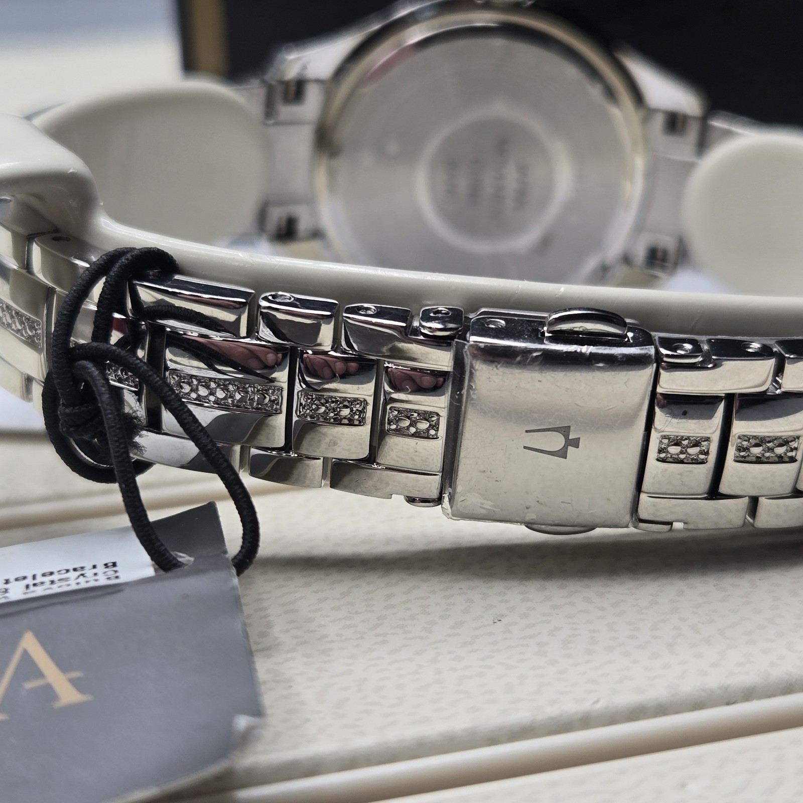 Bulova 96L291 Women’s Silver Crystal Bezel Bracelet Watch Store Display