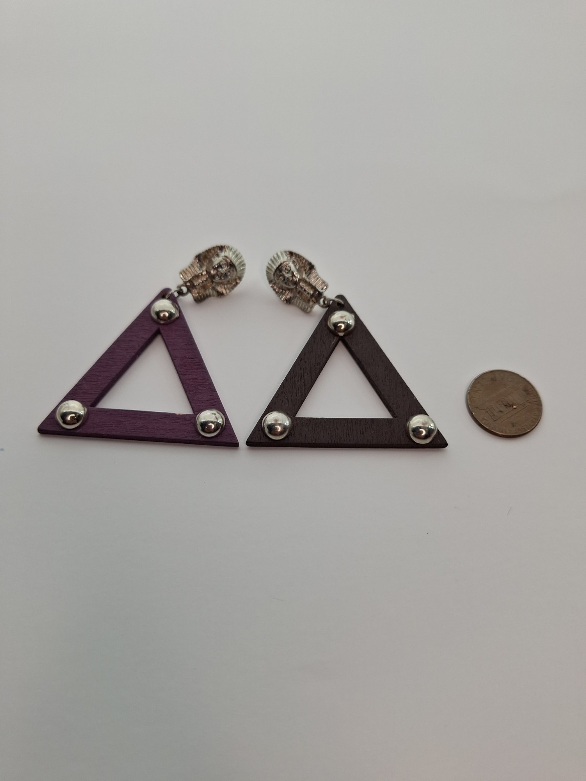 Mismatched Egyptian Pharaoh King Tut Open Triangle Wood Dangle Earrings Studs