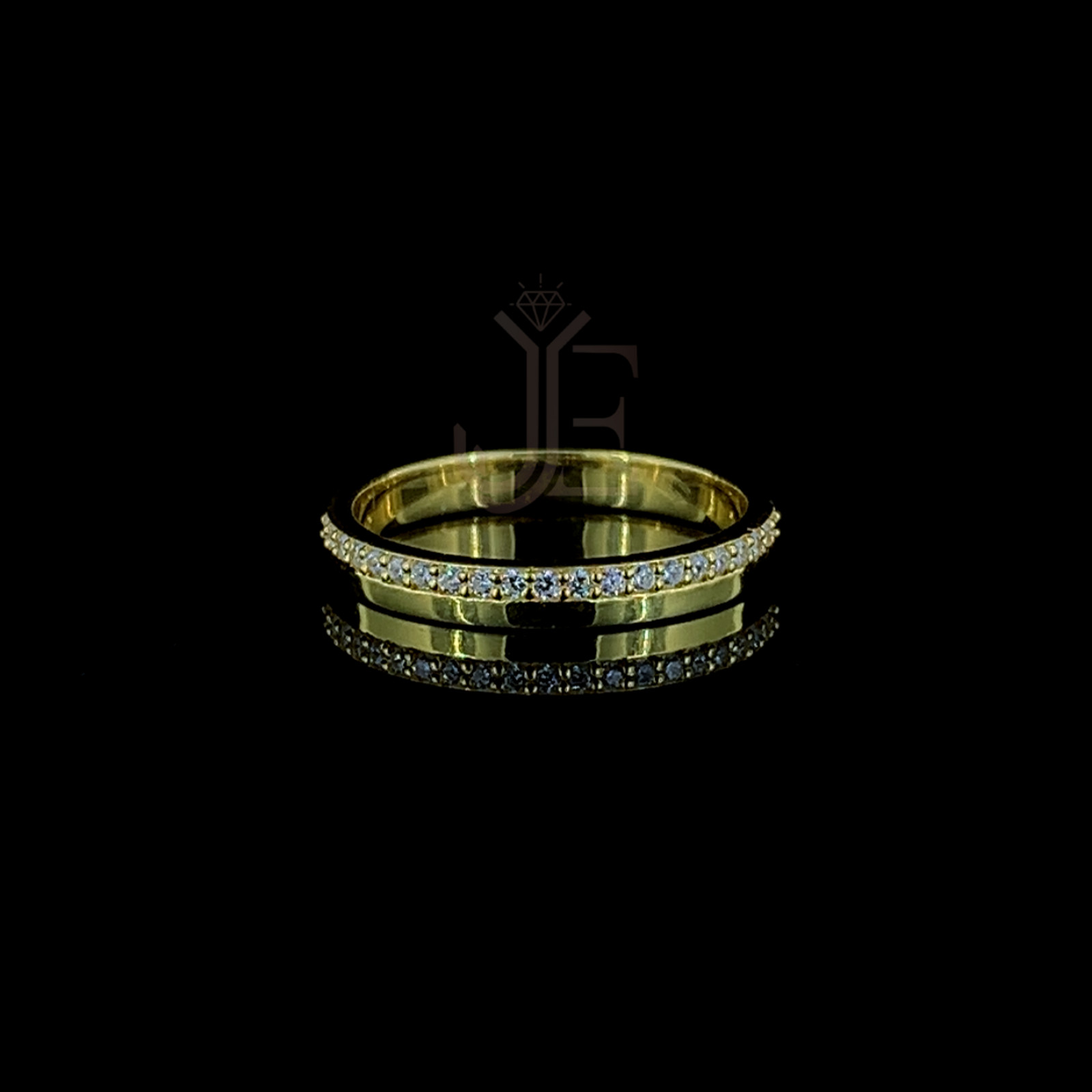 14K Gold Minimalist One Side Pave Wedding Band Flat Comfort Fit Classic Band