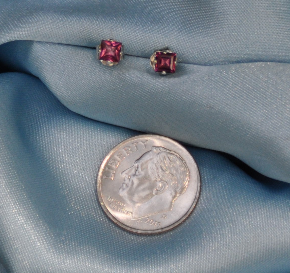 3.0-3.50MM SQUARE RASPBERRY PINK AFRICA RHODOLITE GARNET .925 STERLING STUDS