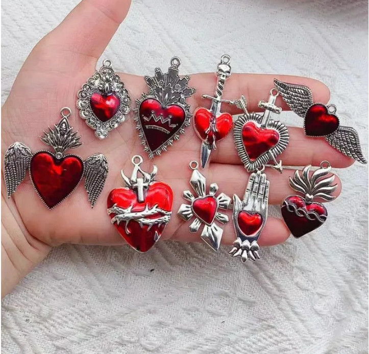 10 Pieces Cross Thorns Jesus Christian Angel Sacred Heart Gothic Style Pendant