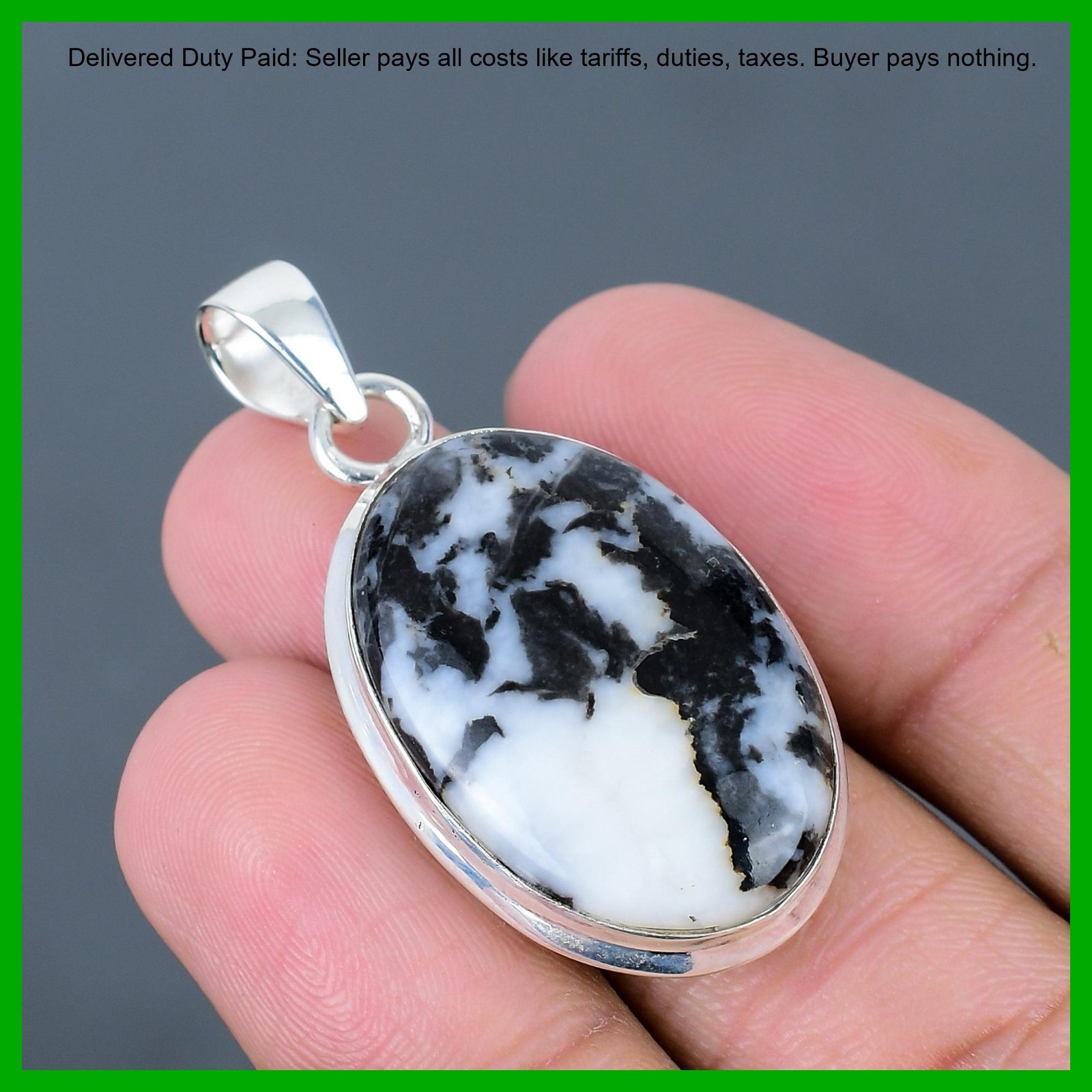 Oval White Buffalo Turquoise Stone Engagement Handmade Pendant Sterling Silver