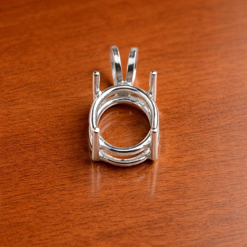 925 Sterling Silver 8x12mm Oval Prong Pendant Setting Pre-Notched Handmade