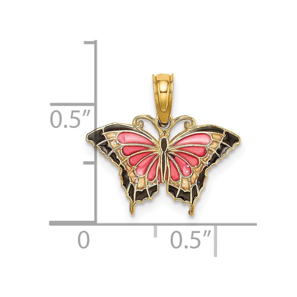 14k Yellow Gold Small Enameled Pink Butterfly Pendant 0.73gm L-15.1mm, W-17.2mm