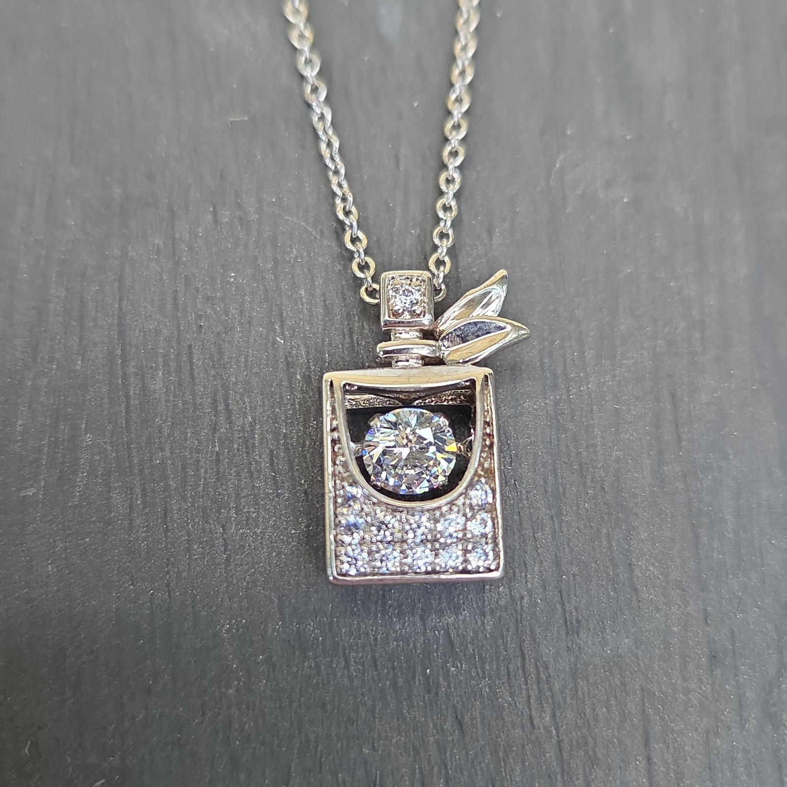 Sable Jewelry Perfume Bottle Pendant Necklace with Floating Crystal 9.5″