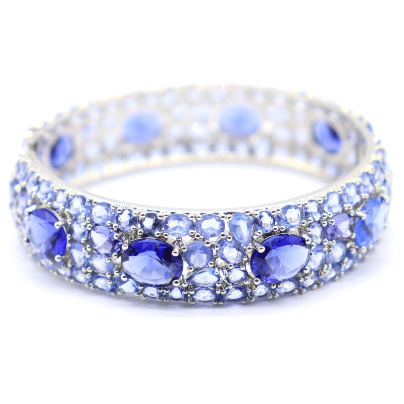 SheCrown 43g New Stone Iolite Women Dating Silver Bangle Bracelet 7.5″