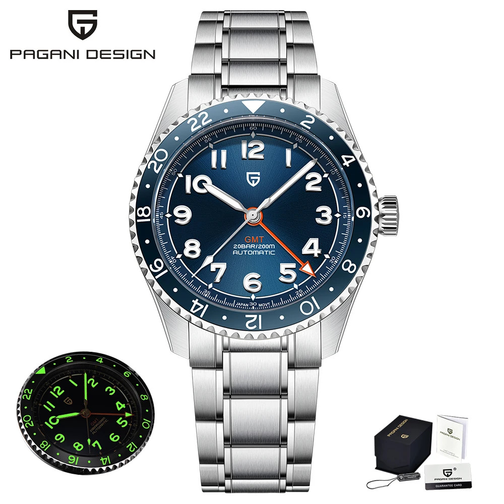 PAGANI DESIGN PD1784 GMT Automatic Mechanical Watch 40mm Sapphire 20Bar Diver
