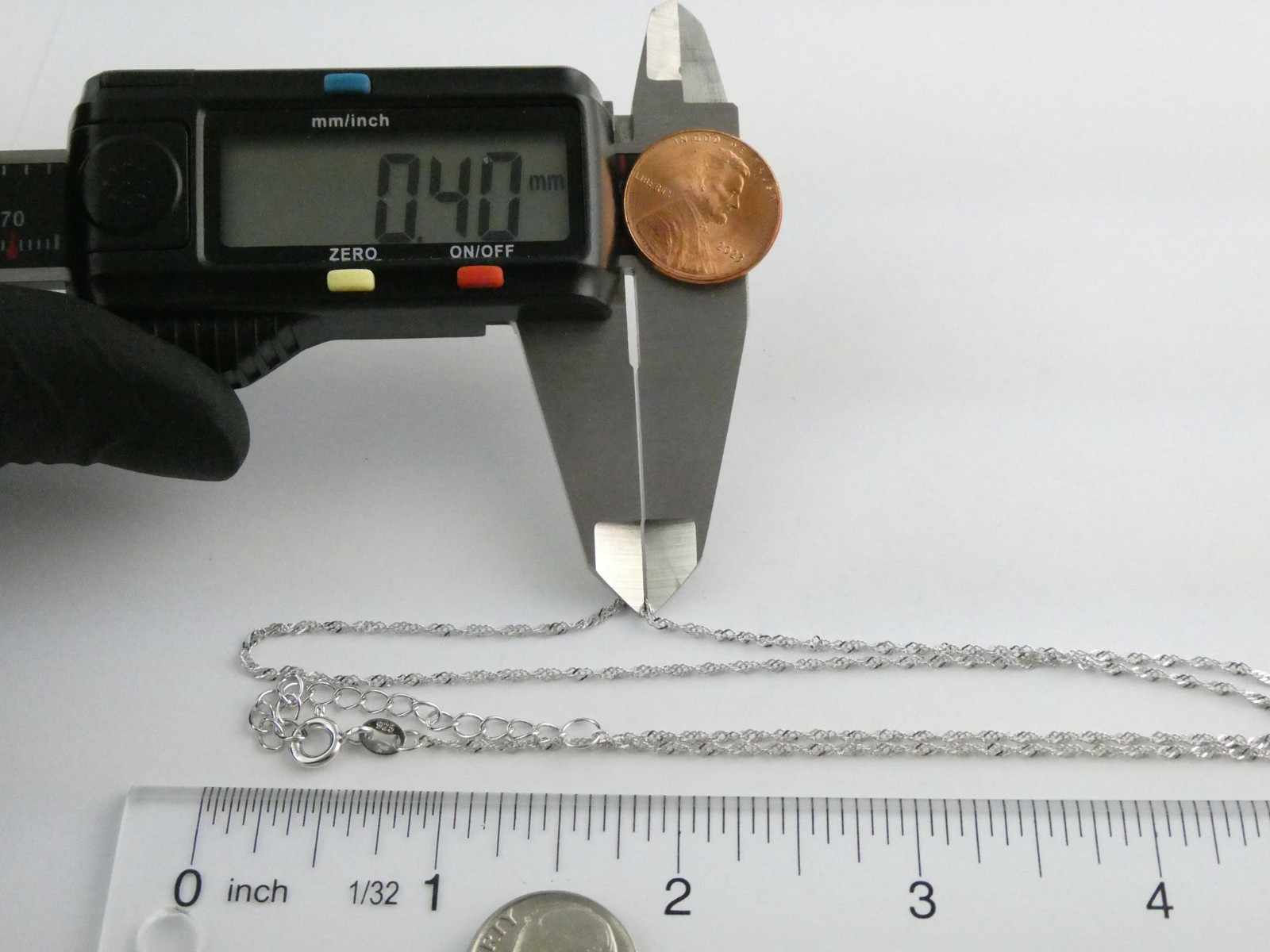 Sterling Silver Link Chain Necklace Adjustable 18-20 Inch Length 1.7g .4mm Thick