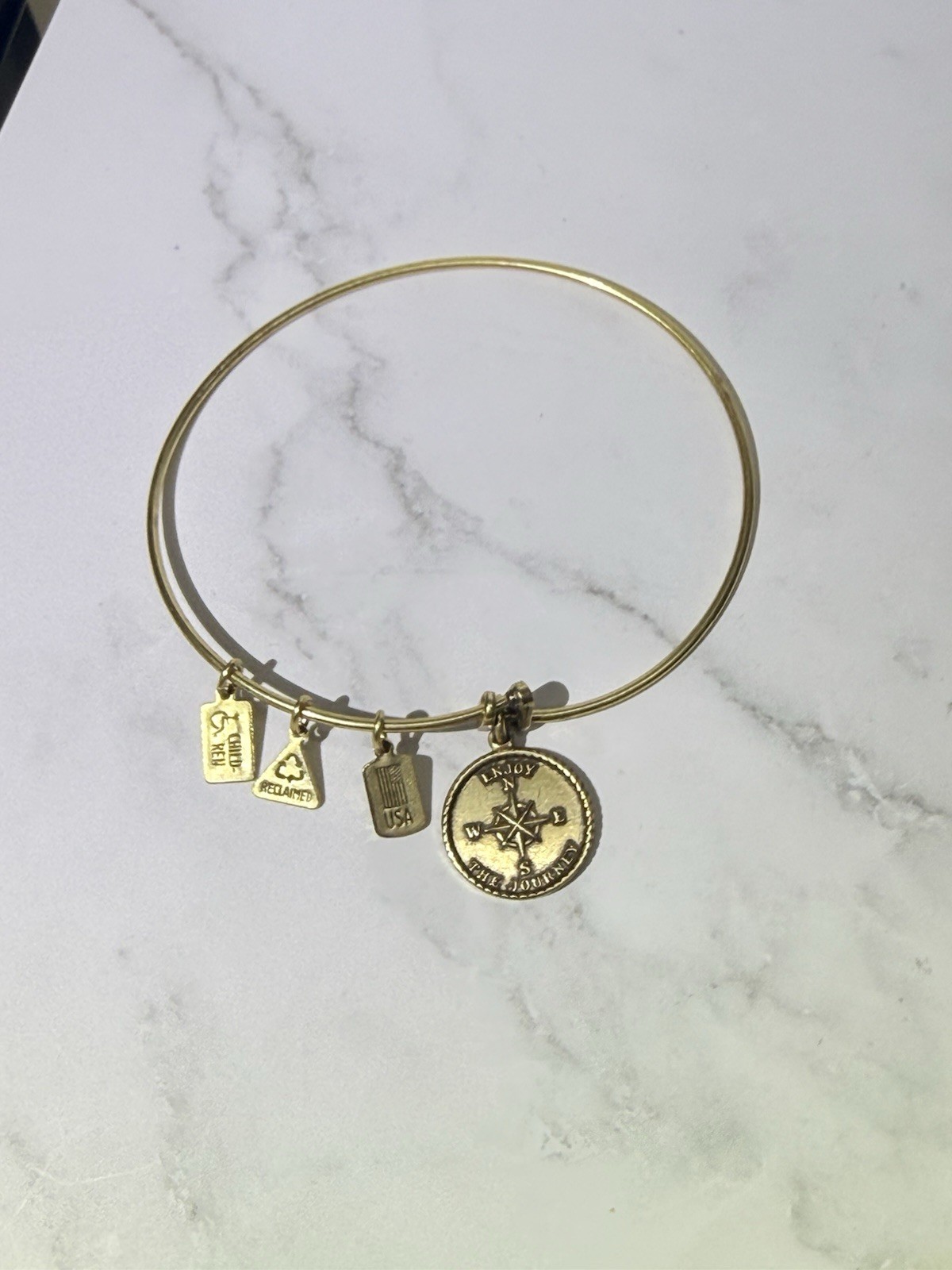 Wind + Fire Enjoy The Journey Expandable Eco Charm Bangle Bracelet Gold-Tone USA