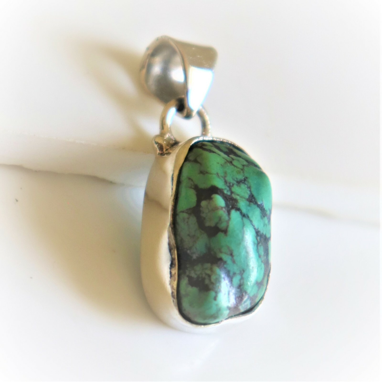 TURQUOISE NATURAL GEMSTONE 925 STERLING SILVER HANDMADE JEWELRY PENDANT 1.2″