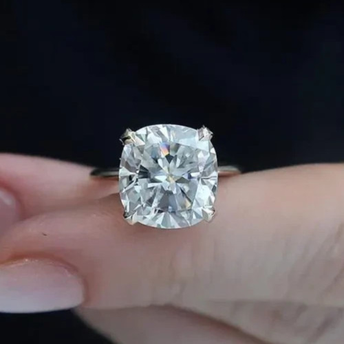 5.0Ct Cushion-Cut VS1 Lab Grown Diamond Solitaire Engagement Ring 14K White Gold