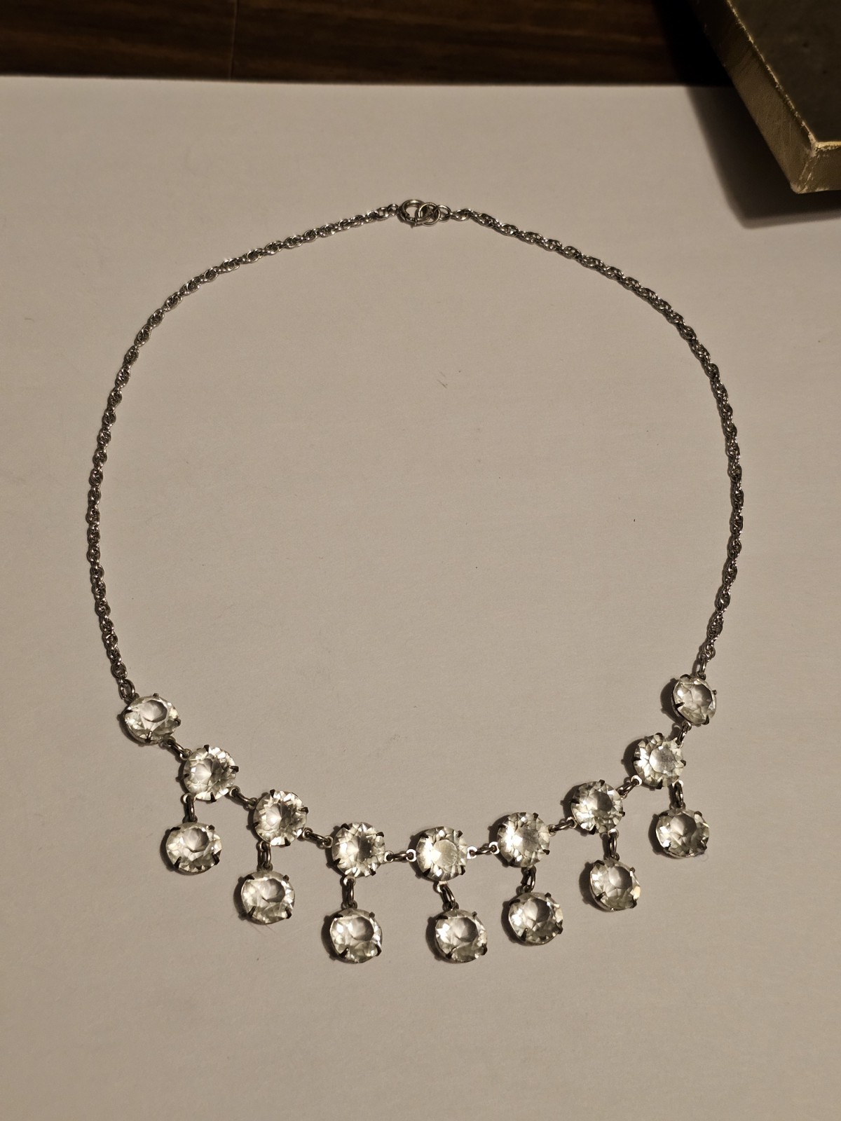 Very Ornate .925 Antique In Orig Box Bezel-style Glass Stone 15in Choker #S59/10