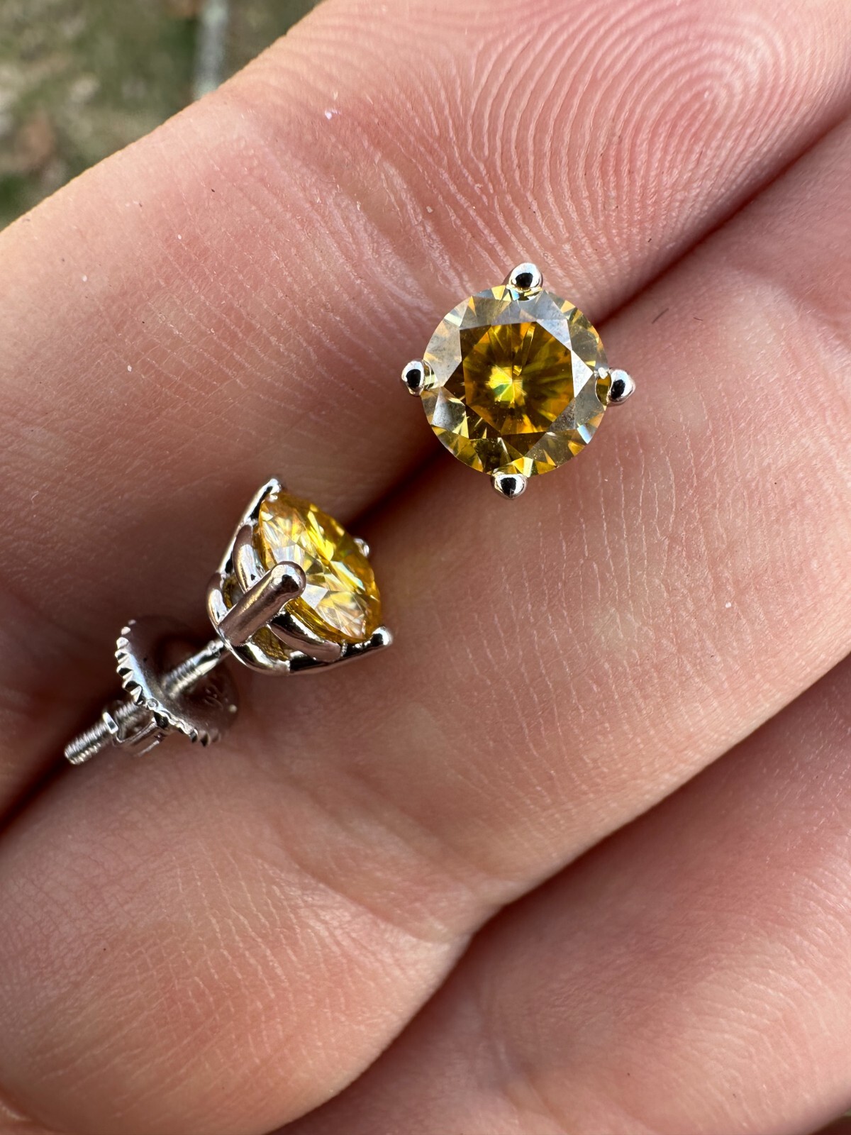Real Canary Yellow Moissanite Screwback Stud Earrings 925 Silver 3-8mm Pass Test