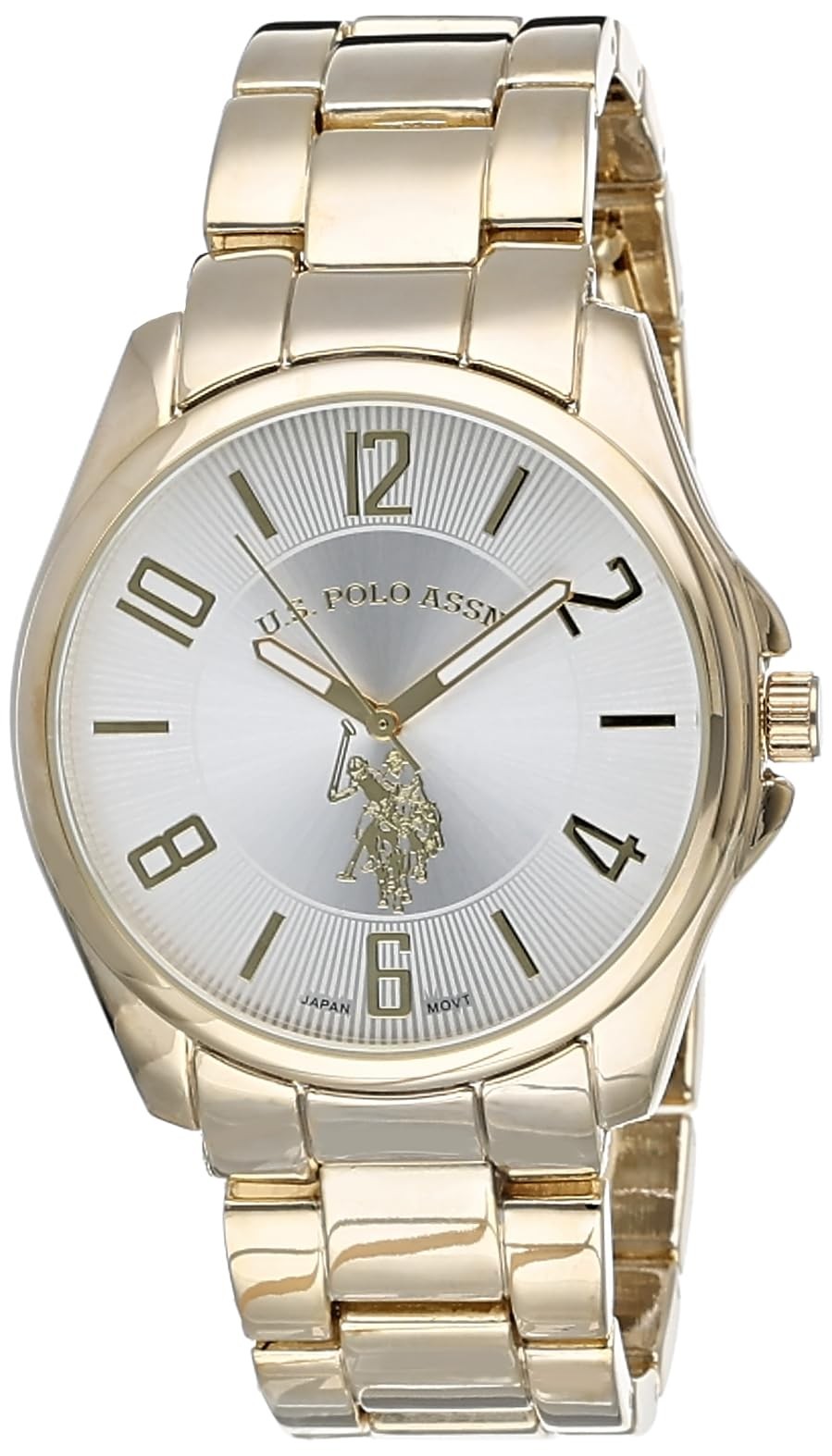 Gold U.S. Polo Assn. Round Watch White Dial Luminous Hands Alloy Bracelet 41mm