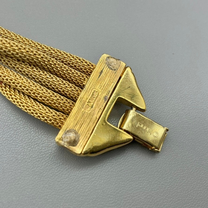Monet Bracelet Womens Gold Tone Multi Strand Mesh Chain Link Vintage 7.25 In