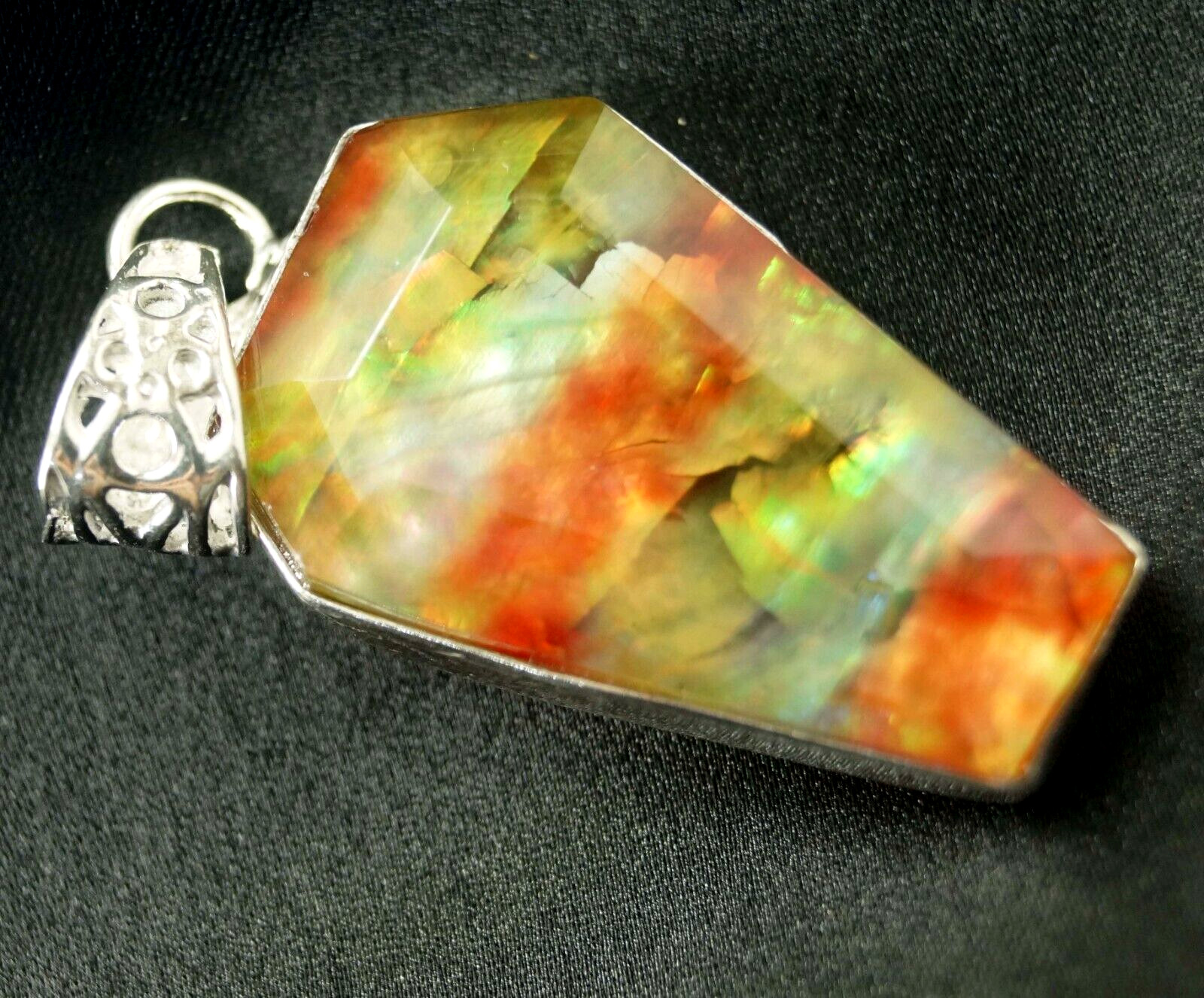 AAA 40.55 Ct Natural Ammolite 925 Solid Silver Pendant Certified Gemstone