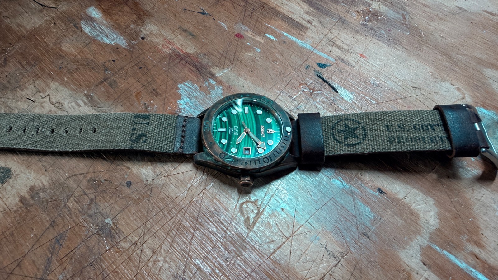 Custom 24 MM Watch Strap US Military Olive Drab Canvas Leather