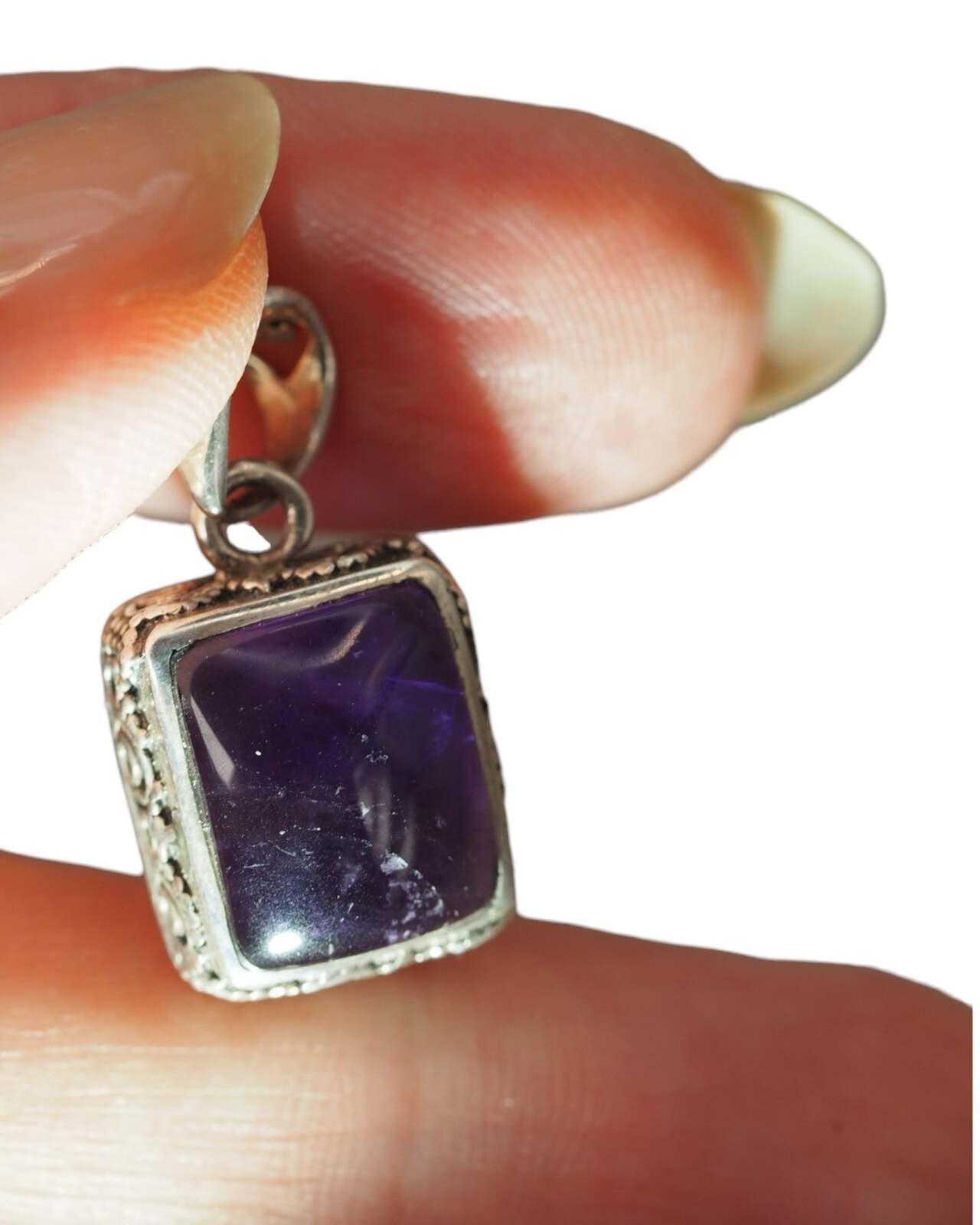 Sterling Silver Rectangular Amethyst Openwork Pendant