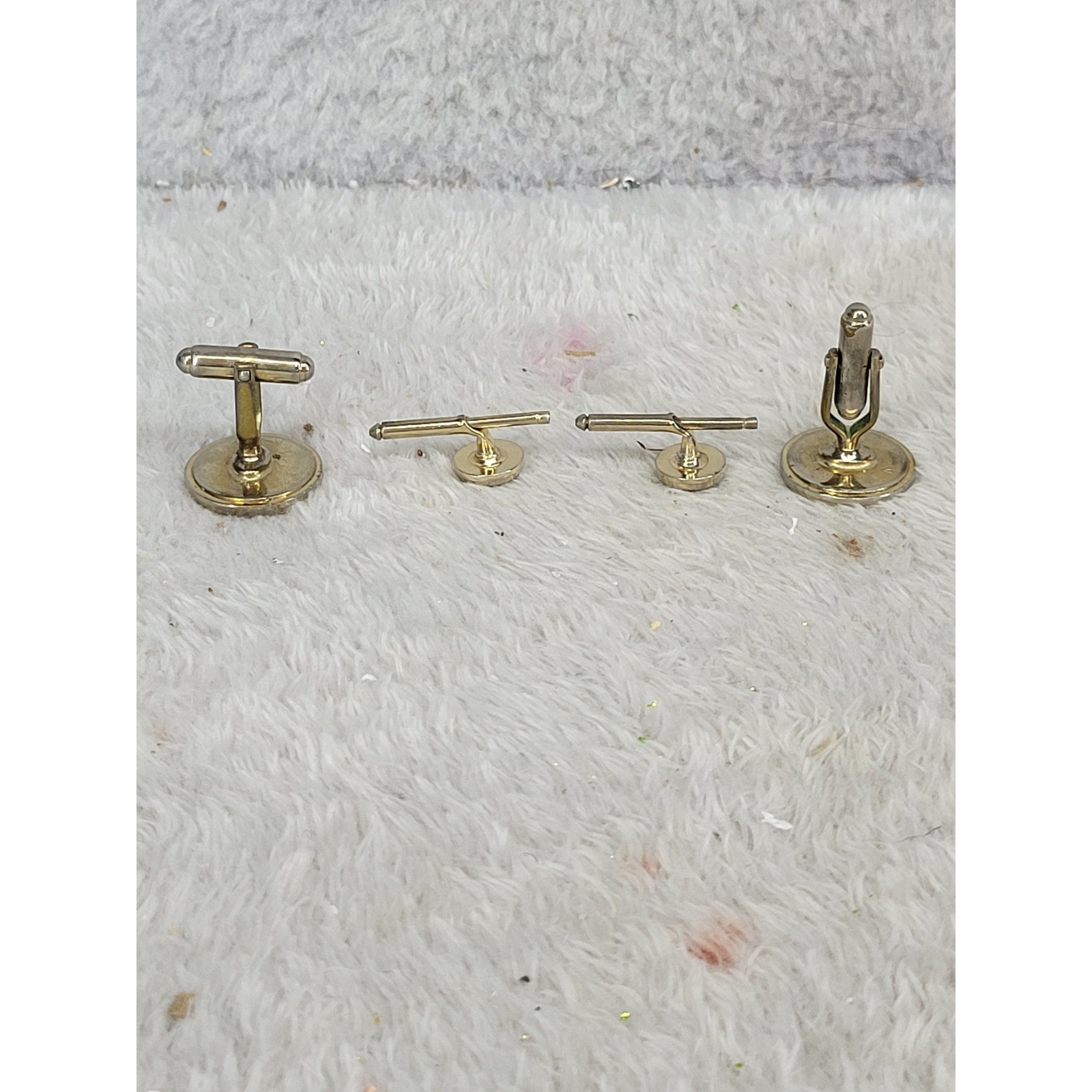 Vintage Gold Tone Mother of Pearl Cufflinks and Stud Set Formal Wear Accessory