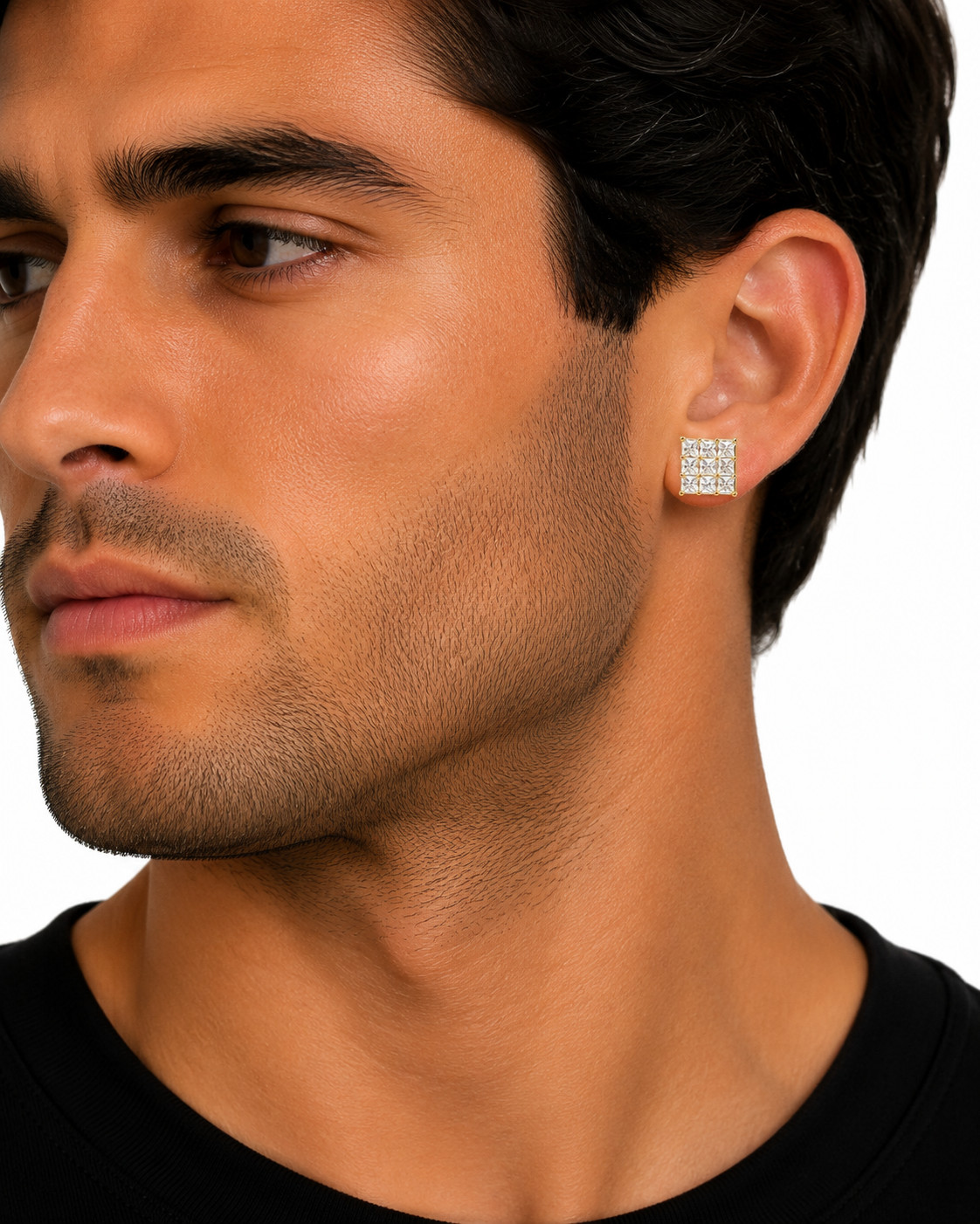 Real 1/200 14K Yellow Gold Oro Kite Cluster Stud Earrings Pendientes Ladies Men