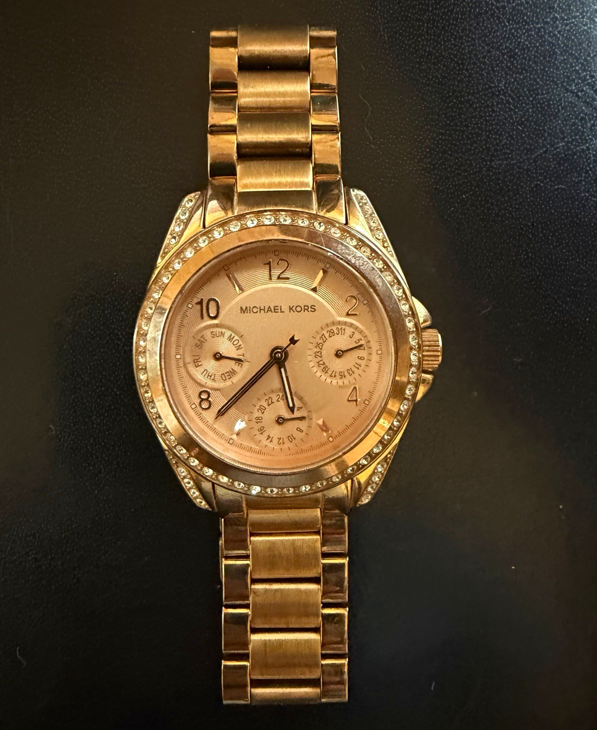 Michael Kors Rose Gold Stainless Quartz Chronograph Watch, Crystal Bezel 100m