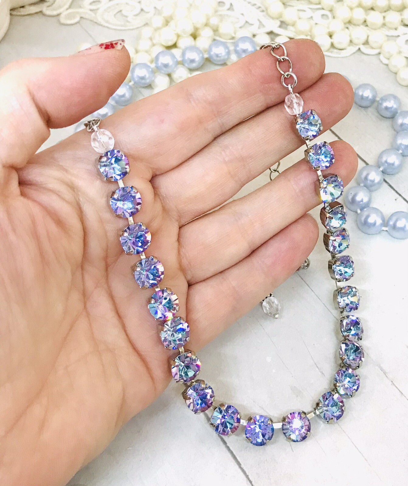 Vitrail Light Crystal Cup Chain Necklace, Lavender Crystal Tennis Necklace