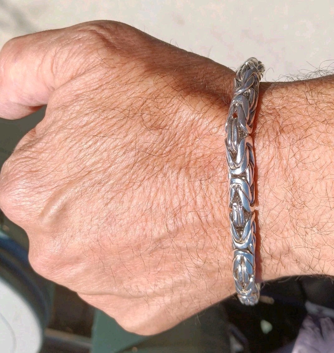 Huge Byzantine Link Rope Chain Bracelet. Solid Sterling Silver 68.3 Grams. 9″