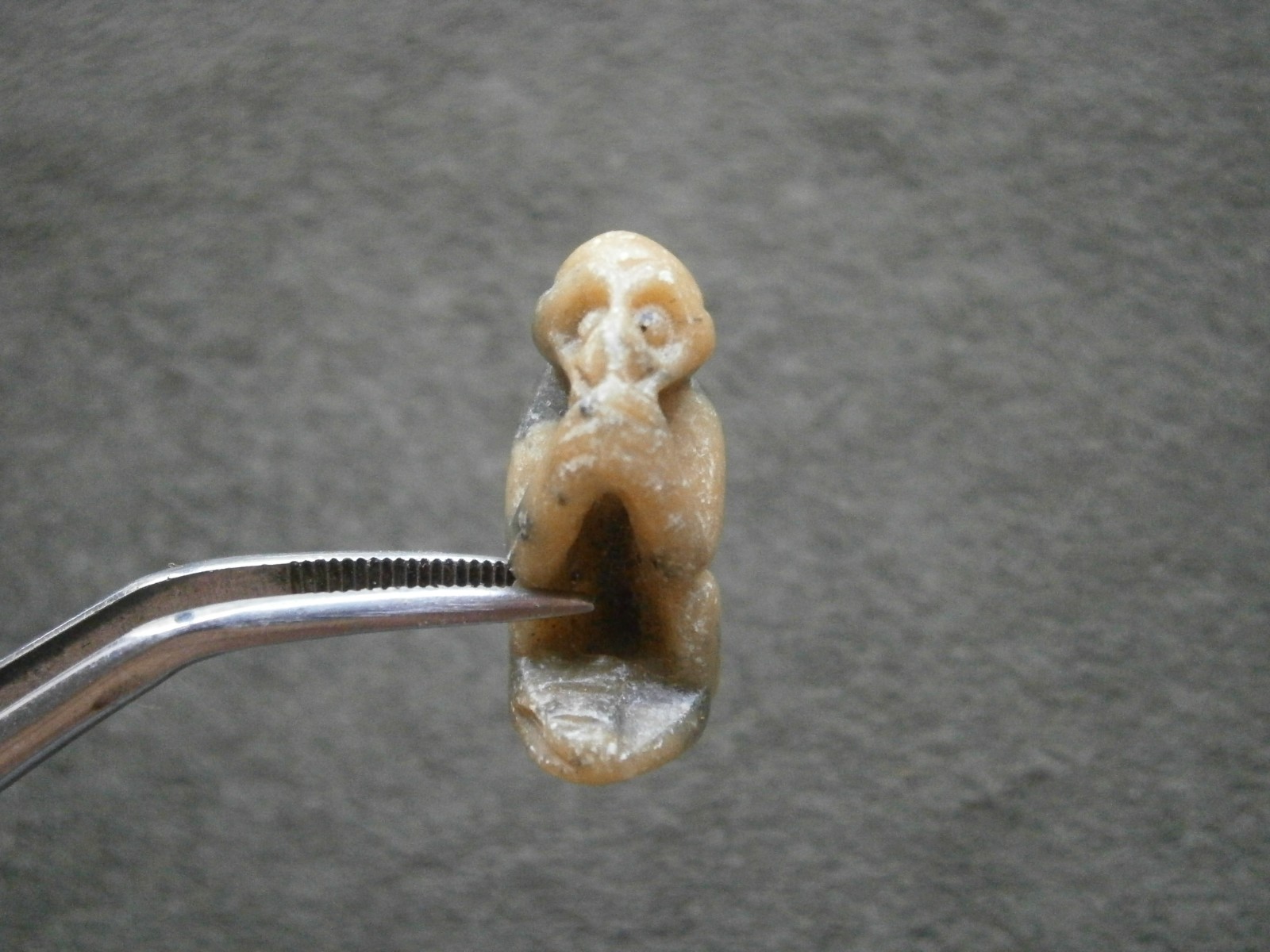Carved Soapstone Speak No Evil Monkey with Hole Vtg Bracelet Charm Pendant 4.3g