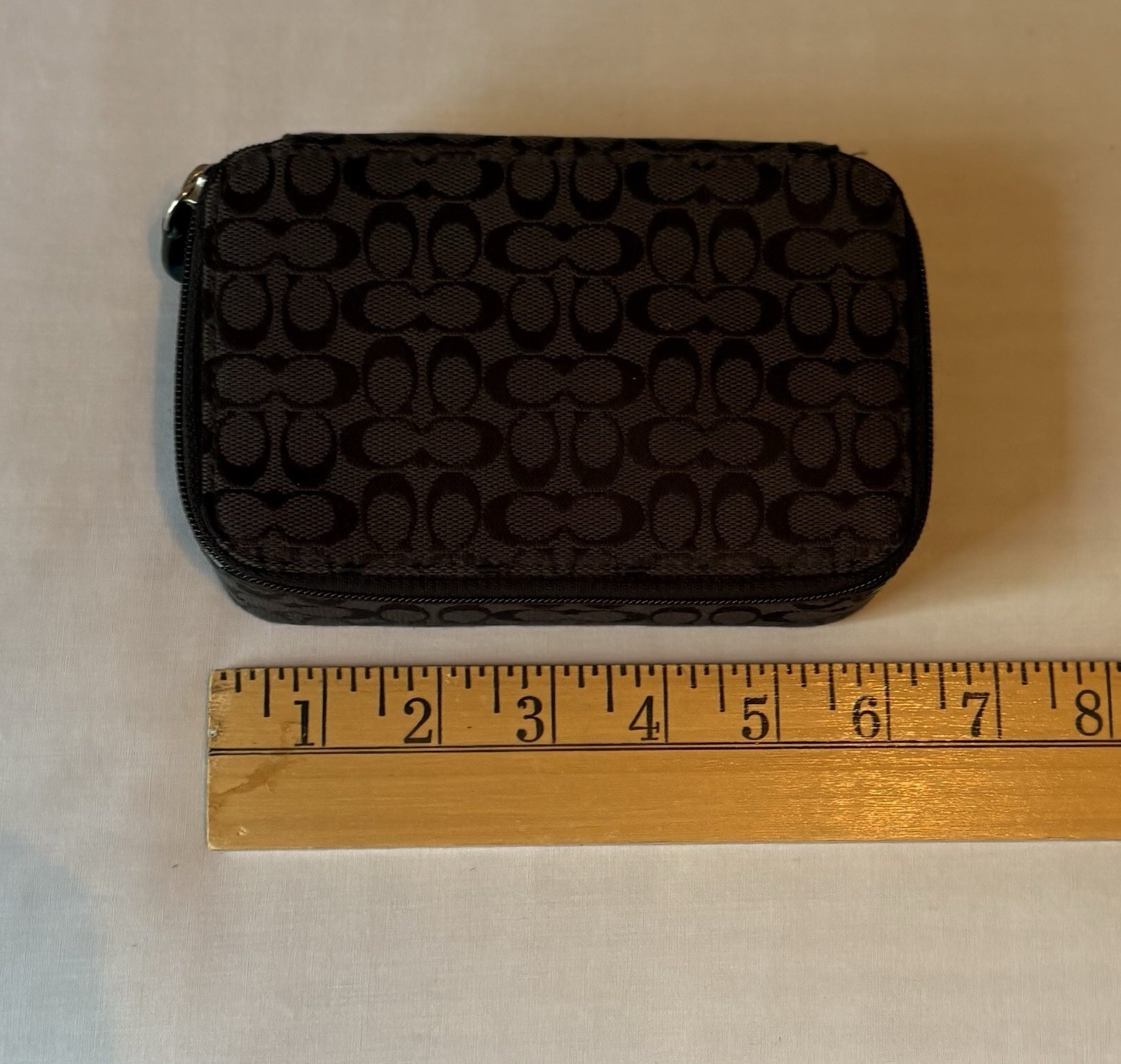 Authentic COACH Signature Monogram Travel Zip Around Jewelry Case BLACK