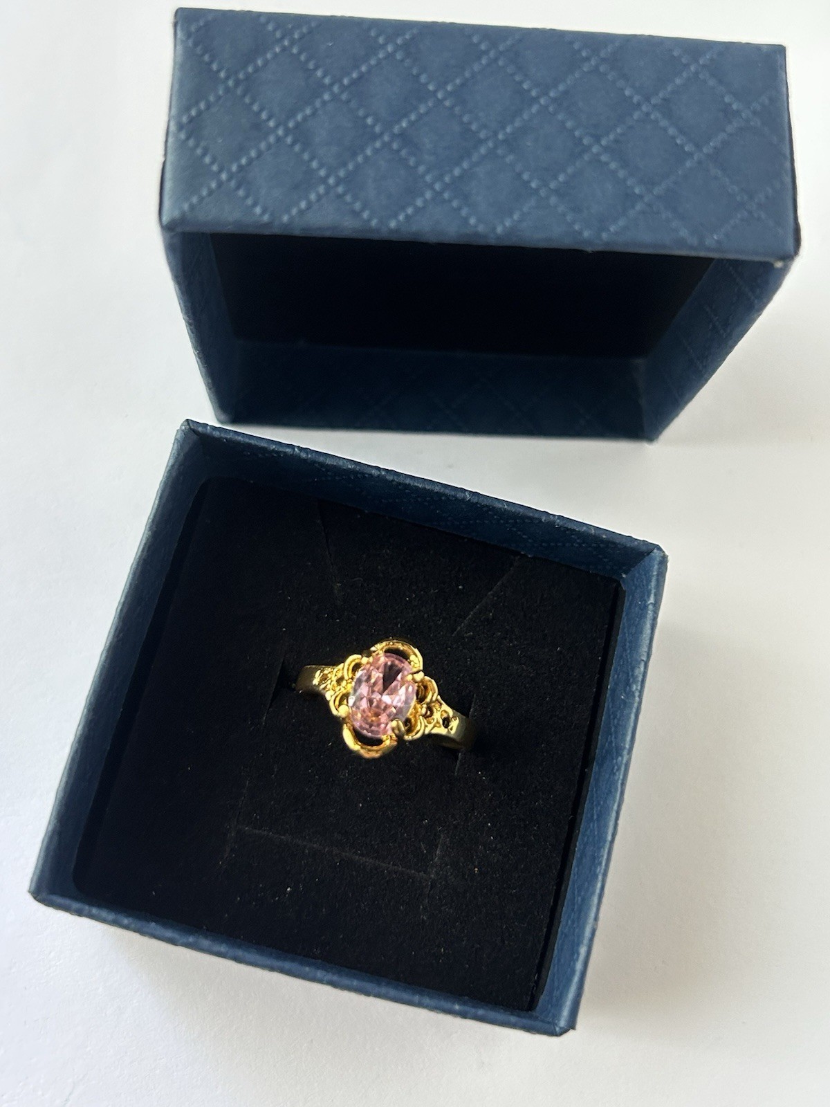 Vintage Pink Cubic Zirconia Ring Gold Plated Womens Size 6.5