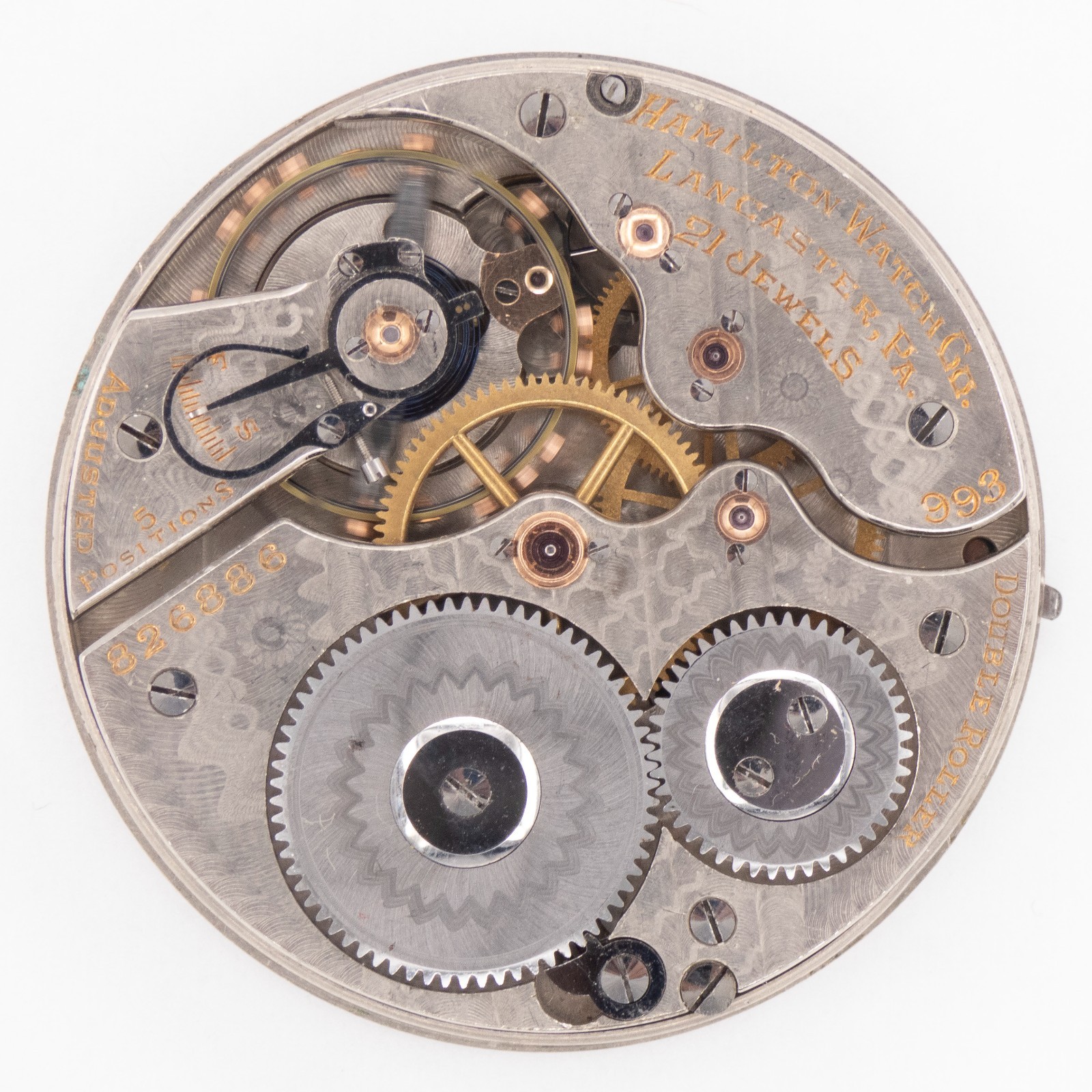 Hamilton Railroad Grade 993 16-Size Antique Pocket Watch Movement, Keeps Time