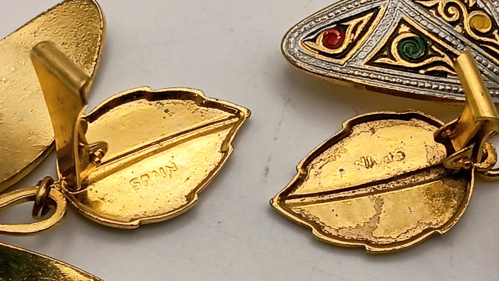 Vintage Toledo Spain Damascene Butterfly Earrings Large Statement Enamel Clip On