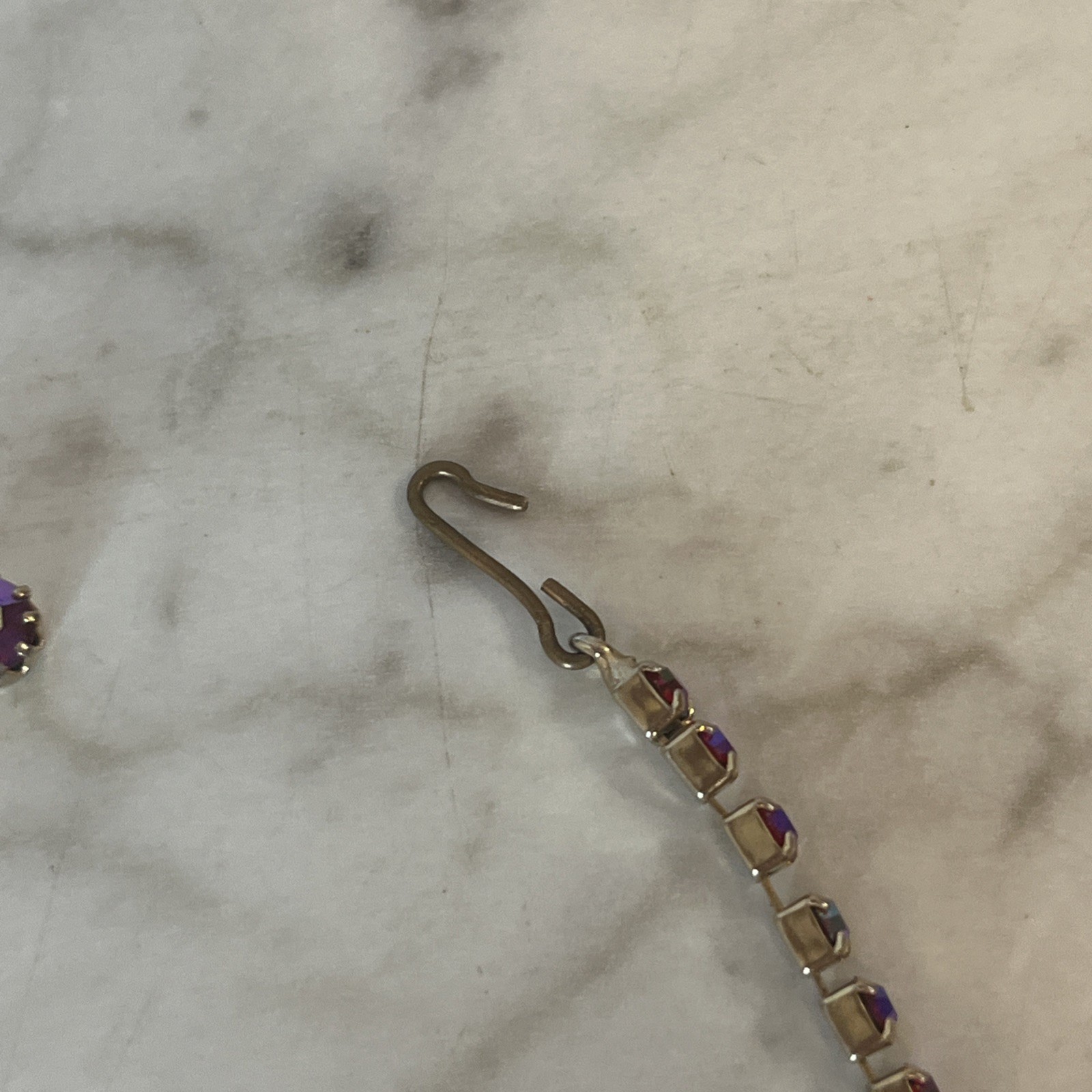 Rainbow Rhinestone Tennis Necklace Choker Iridescent Hook Clasp 15in Vintage