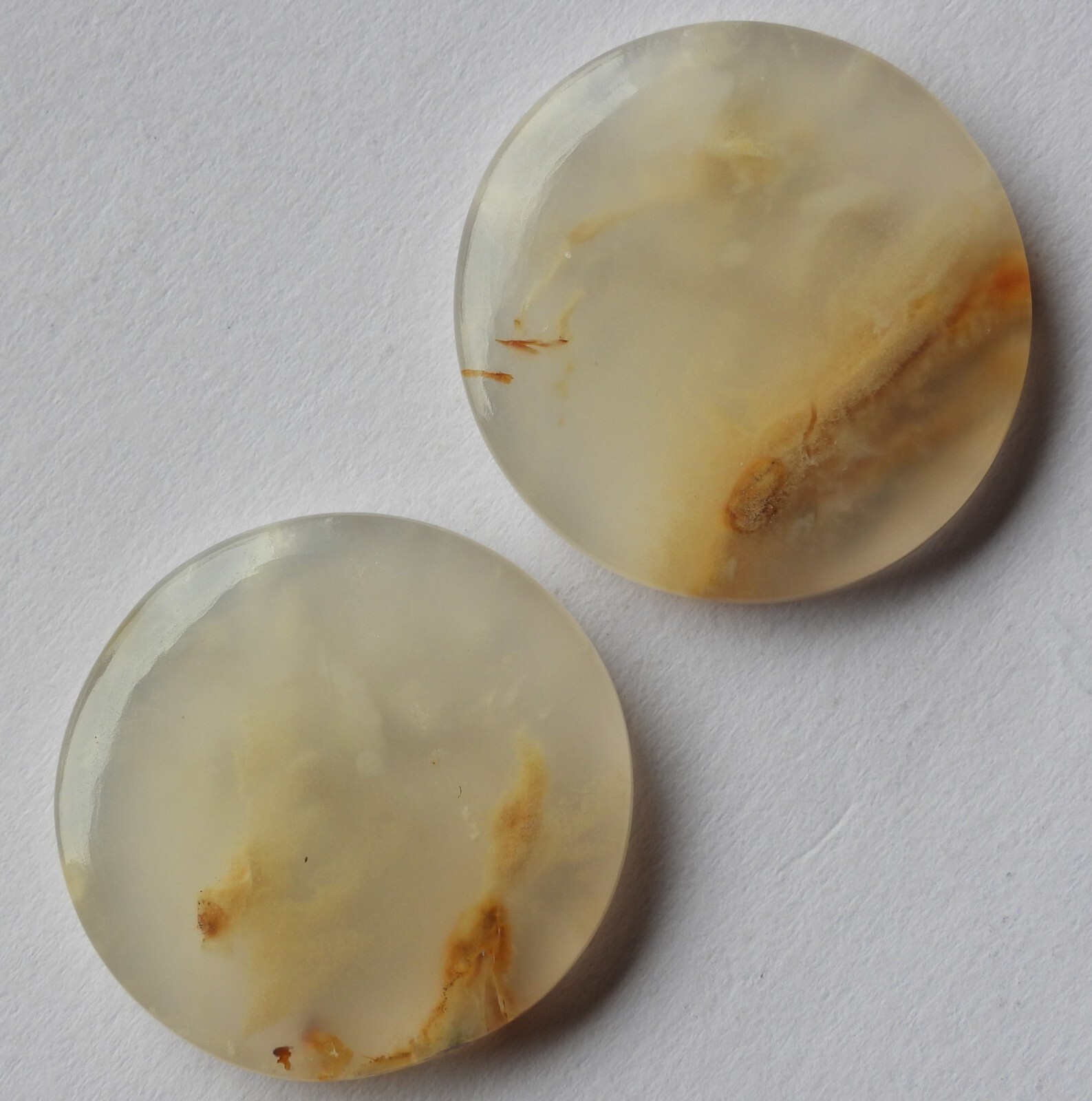 43.50 Ct Natural Plume Agate (23.6mm X 23mm each) Cabochon Loose Match Pair