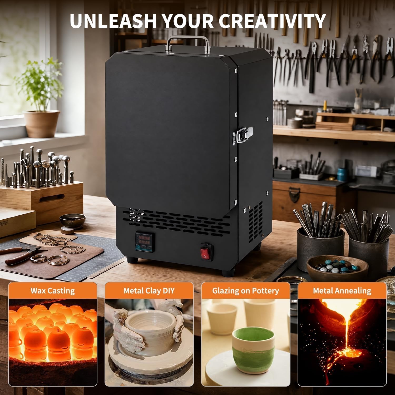 Tabletop Electric Kiln 1500W for Wax Casting Metal Melting Furnace DIY Project