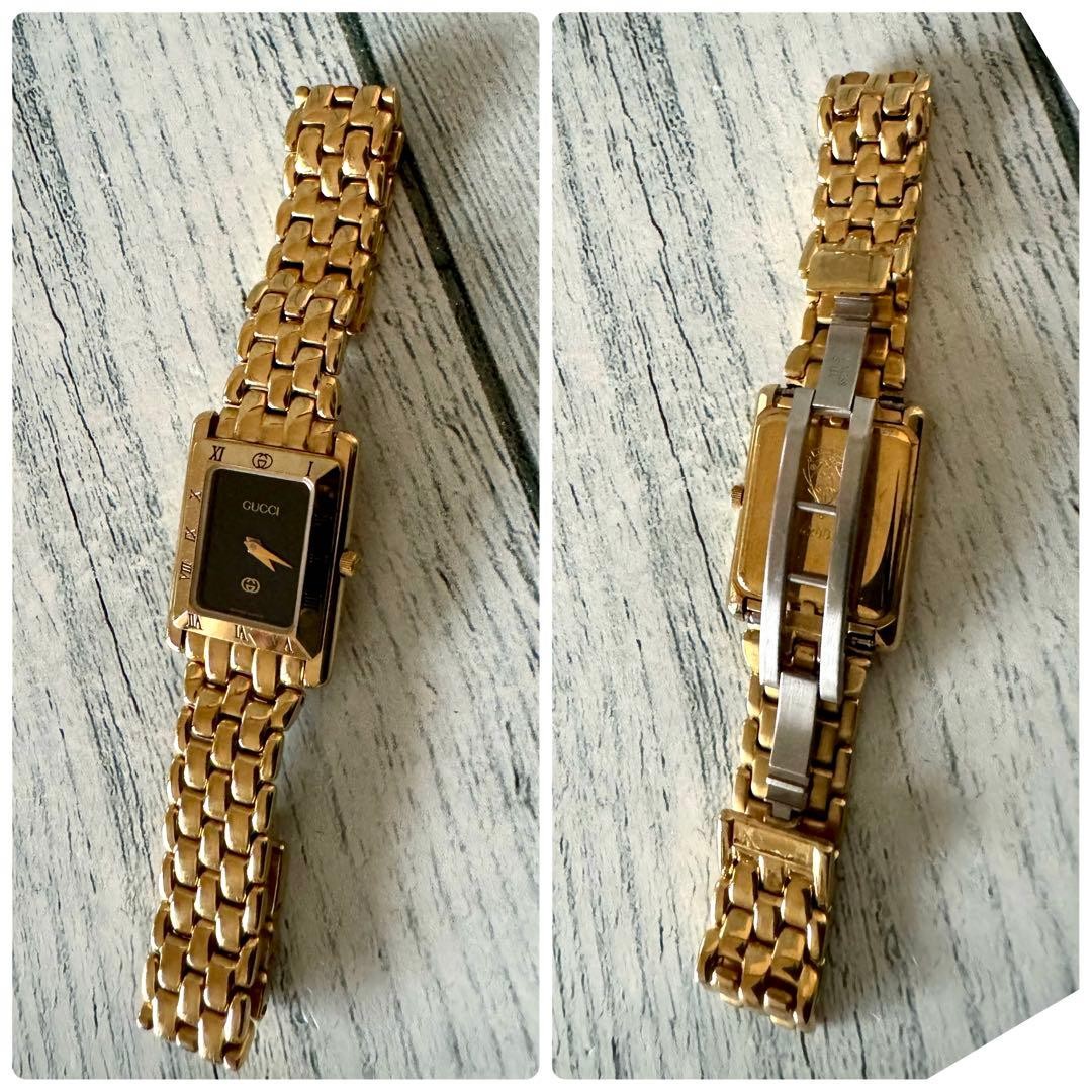 GUCCI 4200L Watch Black Gold Square Timepiece Genuine Authentic Vintage