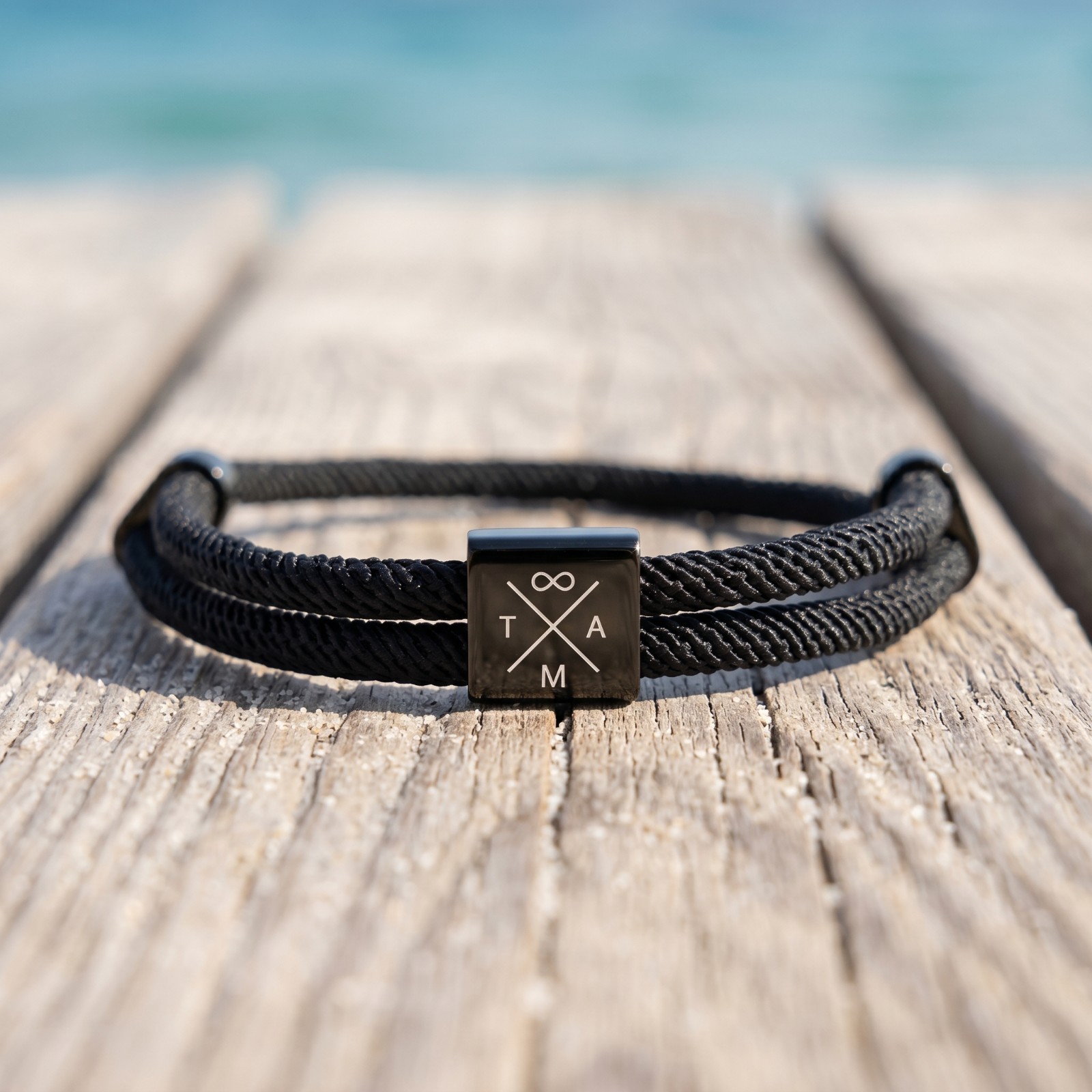 Custom Engraved Black Stainless Steel Adjustable Bracelet Personalized Monogram